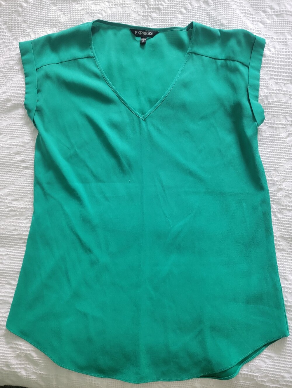 Express Green V-Neck Cap Sleeve Blouse